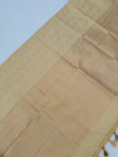 Lightweight Banarasi Katan Silk Saree | Beige | Gold Zari | Handwoven | Silk Mark Certified | Ships from California